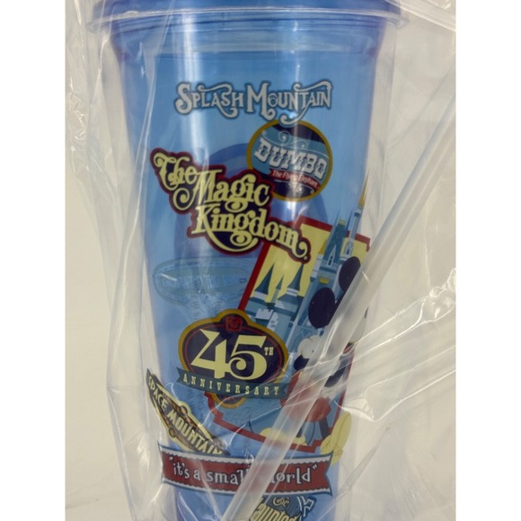 WDW 45 Anniversary Walt Disney World Parks Plastic Tumbler W Straw And Lid NEW - Picture 4 of 7